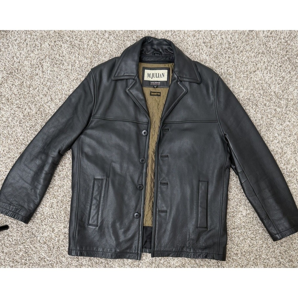 M. Julian Wilsons Leather Jacket Mens M Black Thinsulate Insulated Button Coat